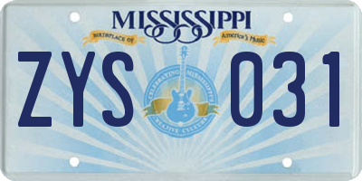 MS license plate ZYS031