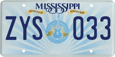 MS license plate ZYS033
