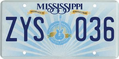 MS license plate ZYS036