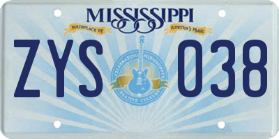 MS license plate ZYS038