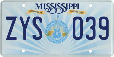 MS license plate ZYS039