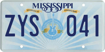 MS license plate ZYS041