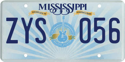 MS license plate ZYS056