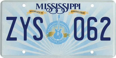 MS license plate ZYS062