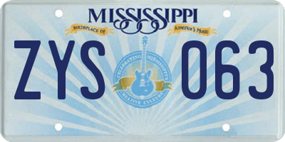 MS license plate ZYS063
