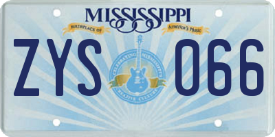 MS license plate ZYS066