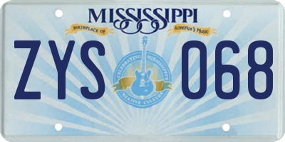 MS license plate ZYS068