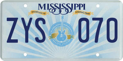 MS license plate ZYS070