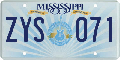 MS license plate ZYS071