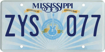 MS license plate ZYS077