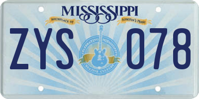 MS license plate ZYS078