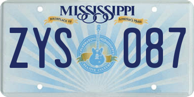 MS license plate ZYS087
