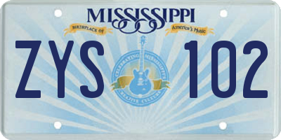 MS license plate ZYS102