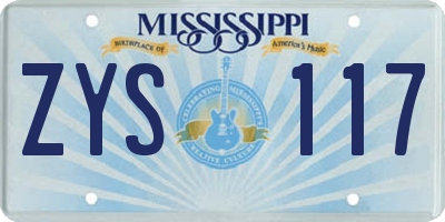 MS license plate ZYS117