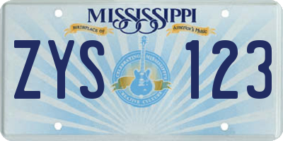 MS license plate ZYS123