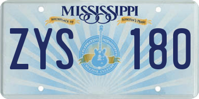 MS license plate ZYS180