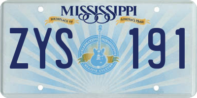 MS license plate ZYS191