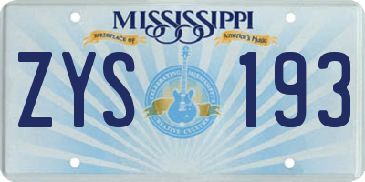 MS license plate ZYS193