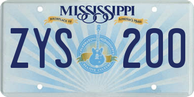 MS license plate ZYS200