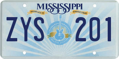 MS license plate ZYS201