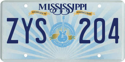 MS license plate ZYS204