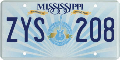 MS license plate ZYS208