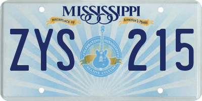 MS license plate ZYS215