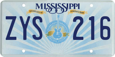 MS license plate ZYS216