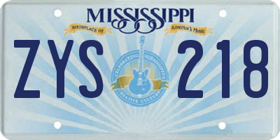 MS license plate ZYS218
