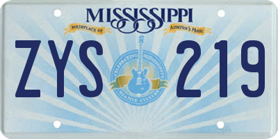MS license plate ZYS219