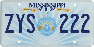 MS license plate ZYS222