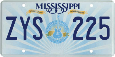 MS license plate ZYS225