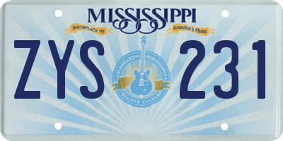 MS license plate ZYS231