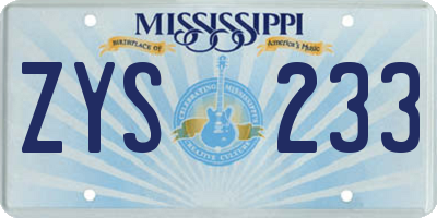 MS license plate ZYS233