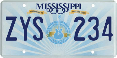 MS license plate ZYS234