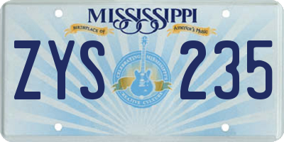 MS license plate ZYS235