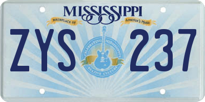 MS license plate ZYS237