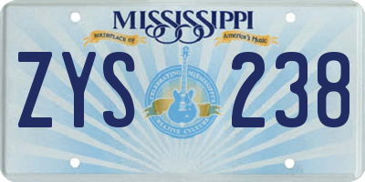 MS license plate ZYS238