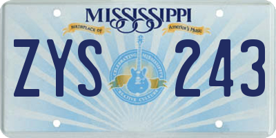MS license plate ZYS243
