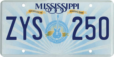MS license plate ZYS250