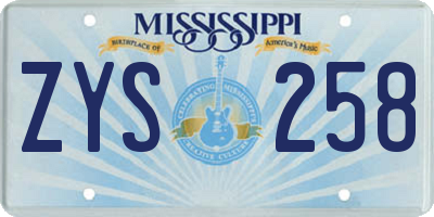 MS license plate ZYS258