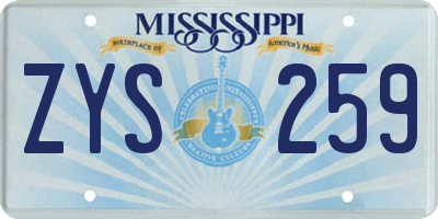 MS license plate ZYS259