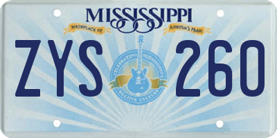 MS license plate ZYS260