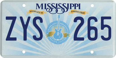 MS license plate ZYS265