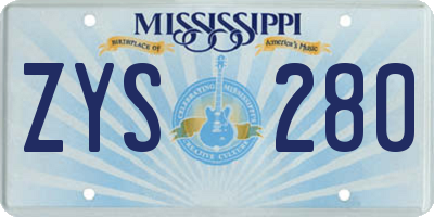 MS license plate ZYS280