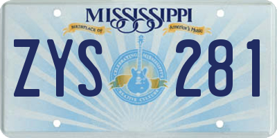 MS license plate ZYS281