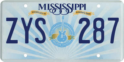 MS license plate ZYS287