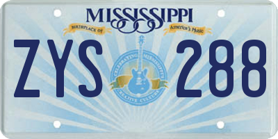 MS license plate ZYS288