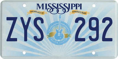 MS license plate ZYS292