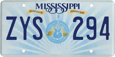 MS license plate ZYS294